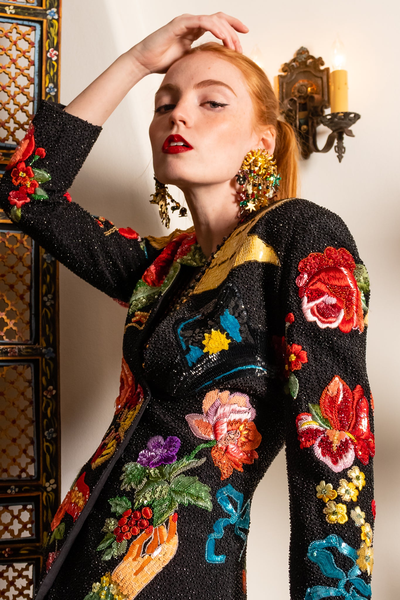 Recess LA Vintage Designer Consignment Current Affair Holiday Krizia Beaded Runway Jacket on Emily