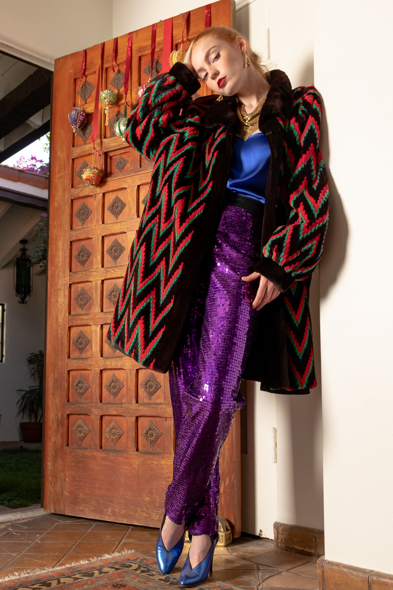 Recess LA Vintage Designer Consignment Current Affair Holiday Preview Chevron Fur Coat on Emily