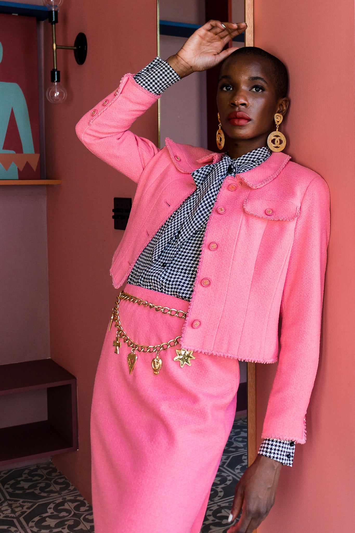 Recess Los Angeles Vintage Consignment Monica Ahanonu Chanel Pink Boucle Tweed Suit