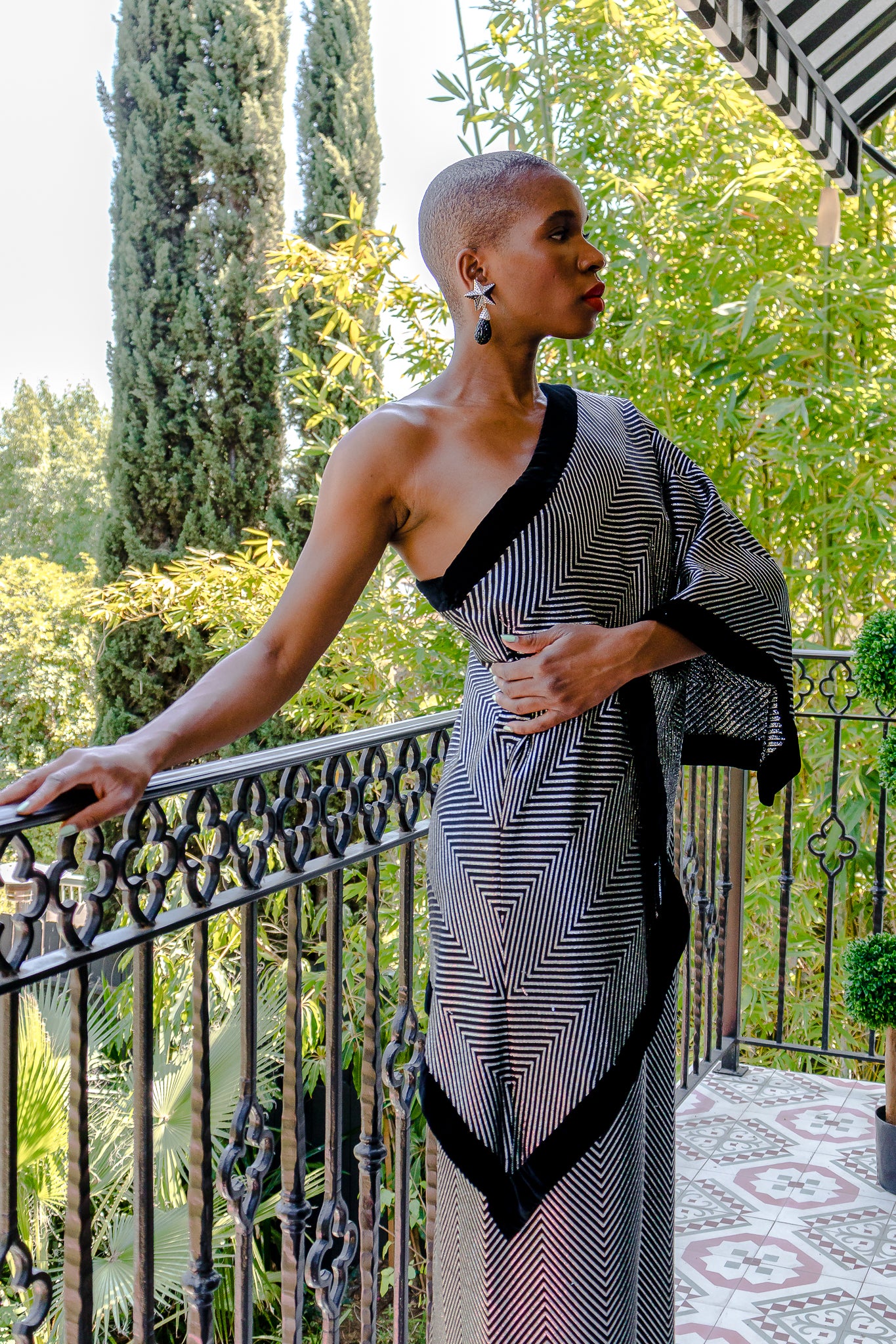 Recess Los Angeles Vintage Consignment Monica Ahanonu Gucci Lamé Stripe Sari Shawl Dress
