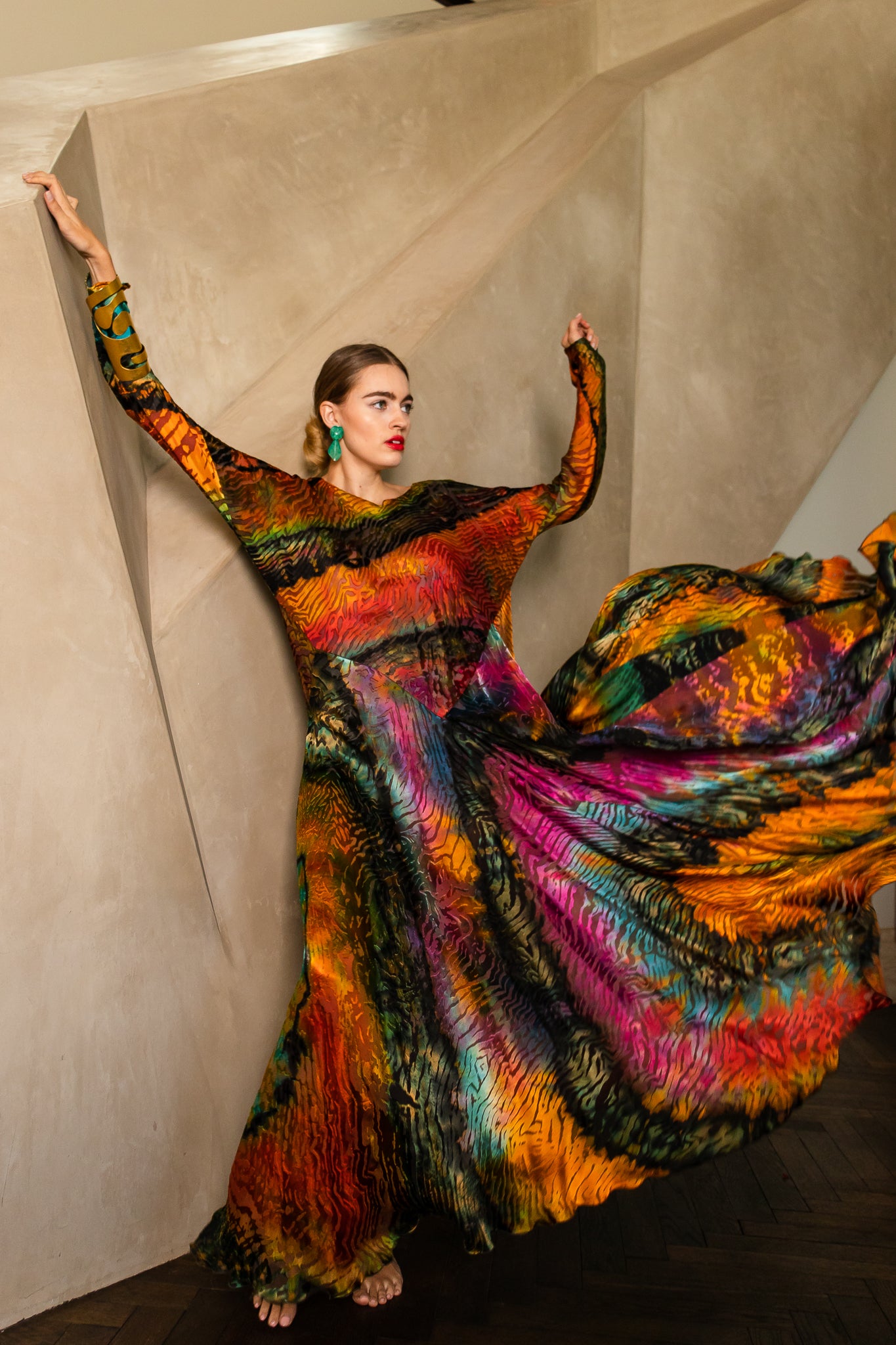 Hannah in Carter Shibori Rainbow Burnout Velvet Gown @ Recess LA Vintage ACA Virtual