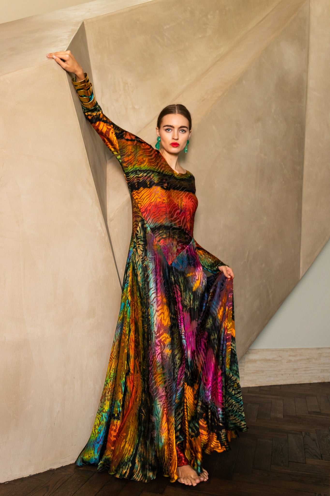 Hannah in Carter Shibori Rainbow Burnout Velvet Gown @ Recess LA Vintage ACA Virtual