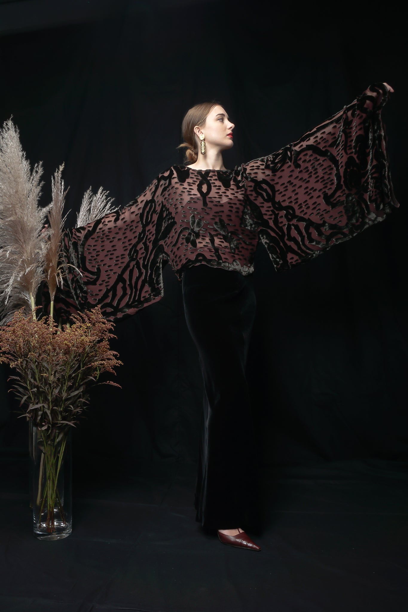 Girl in Marian Clayden Velvet Burnout Kimono Top at Recess LA Vintage Designer Consignment
