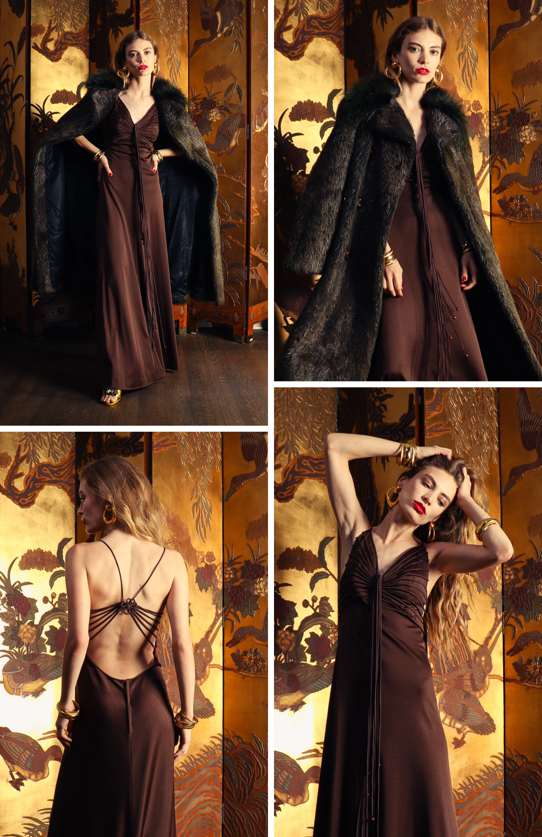 A Current Affair Holiday 2023 Loris Azzaro maxi dress, Dior fur coat @recessla