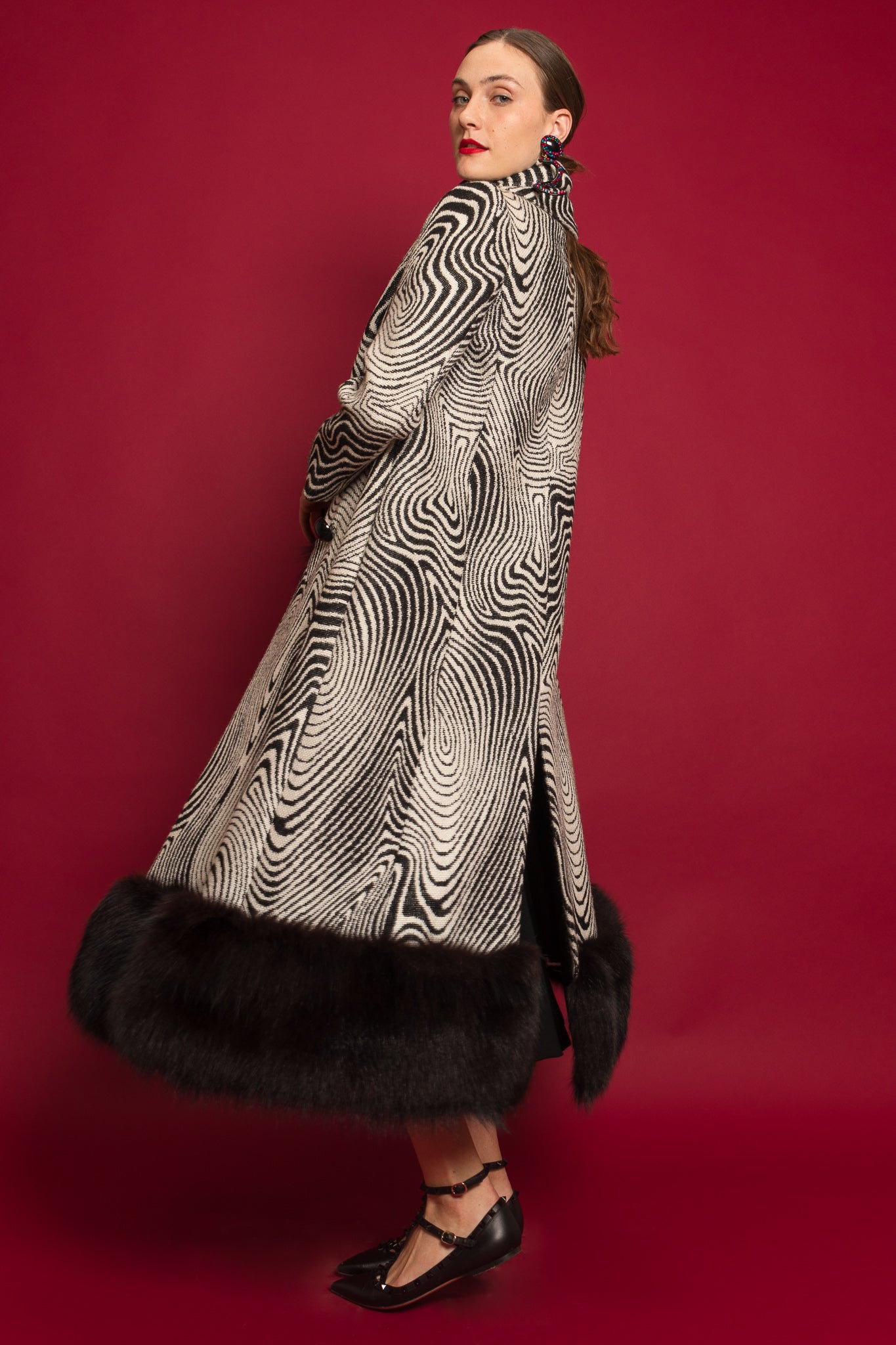 Model Emily Hall in Pierre Cardin Carwash Dress & Coat Stole Set @ Recess LA