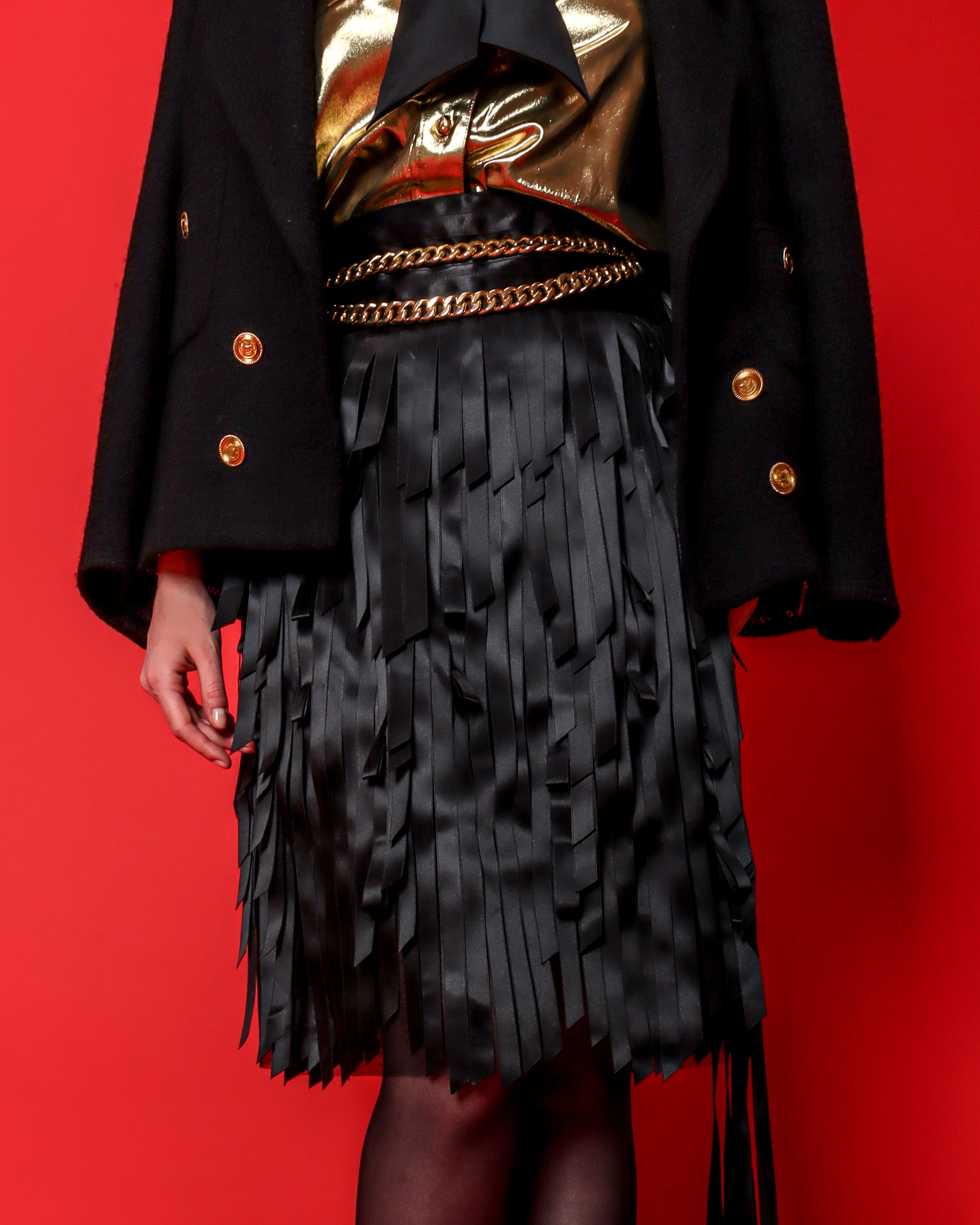 Emily O'Dette in Chanel Jacket, Adolfo Top, Chanel Skirt, & Chanel Earrings @ Recess LA