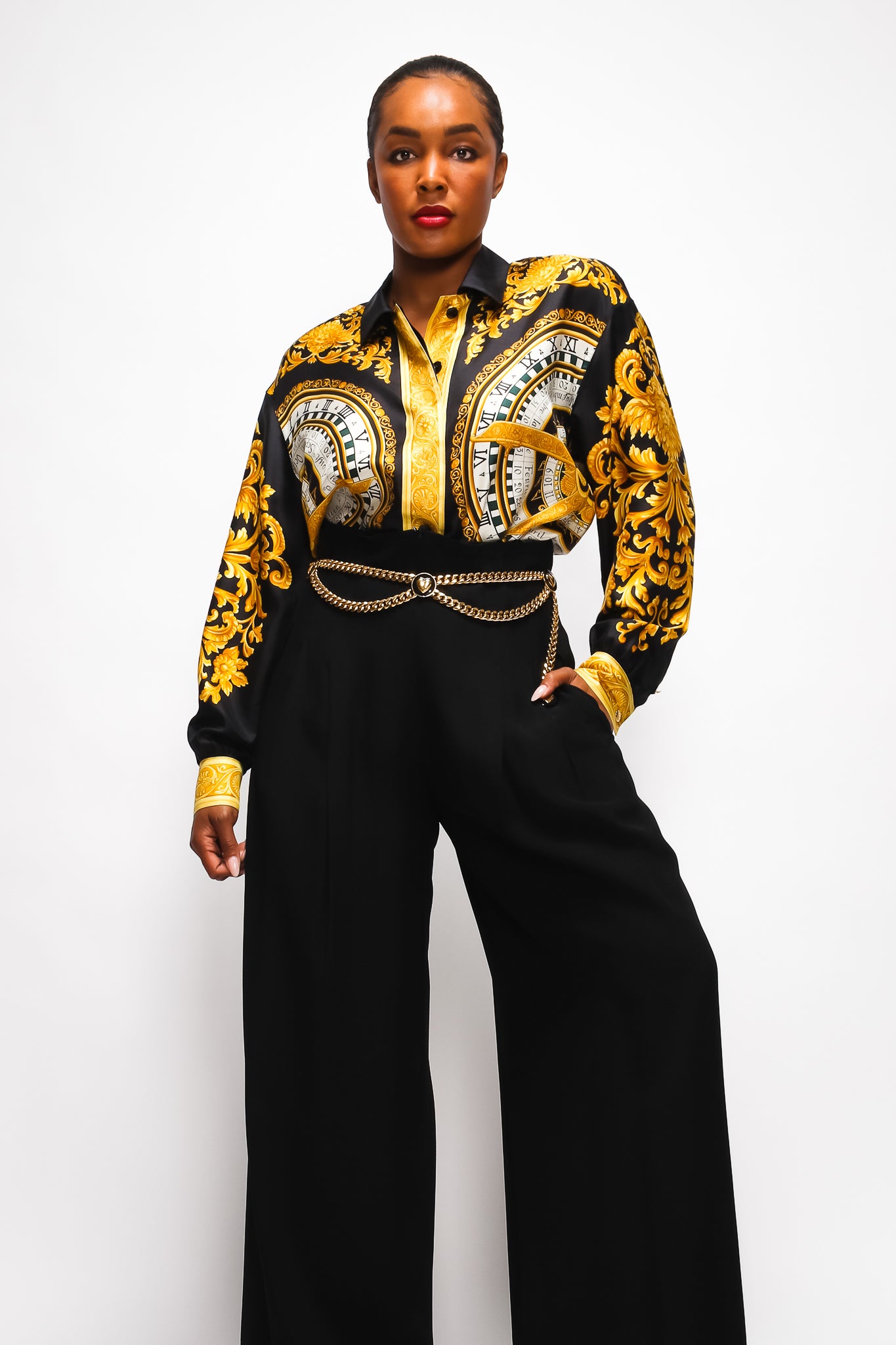 Brittany Hampton in Escada Colada Baroque Versace Inspired Shirt @ Recess LA Designer Consignment