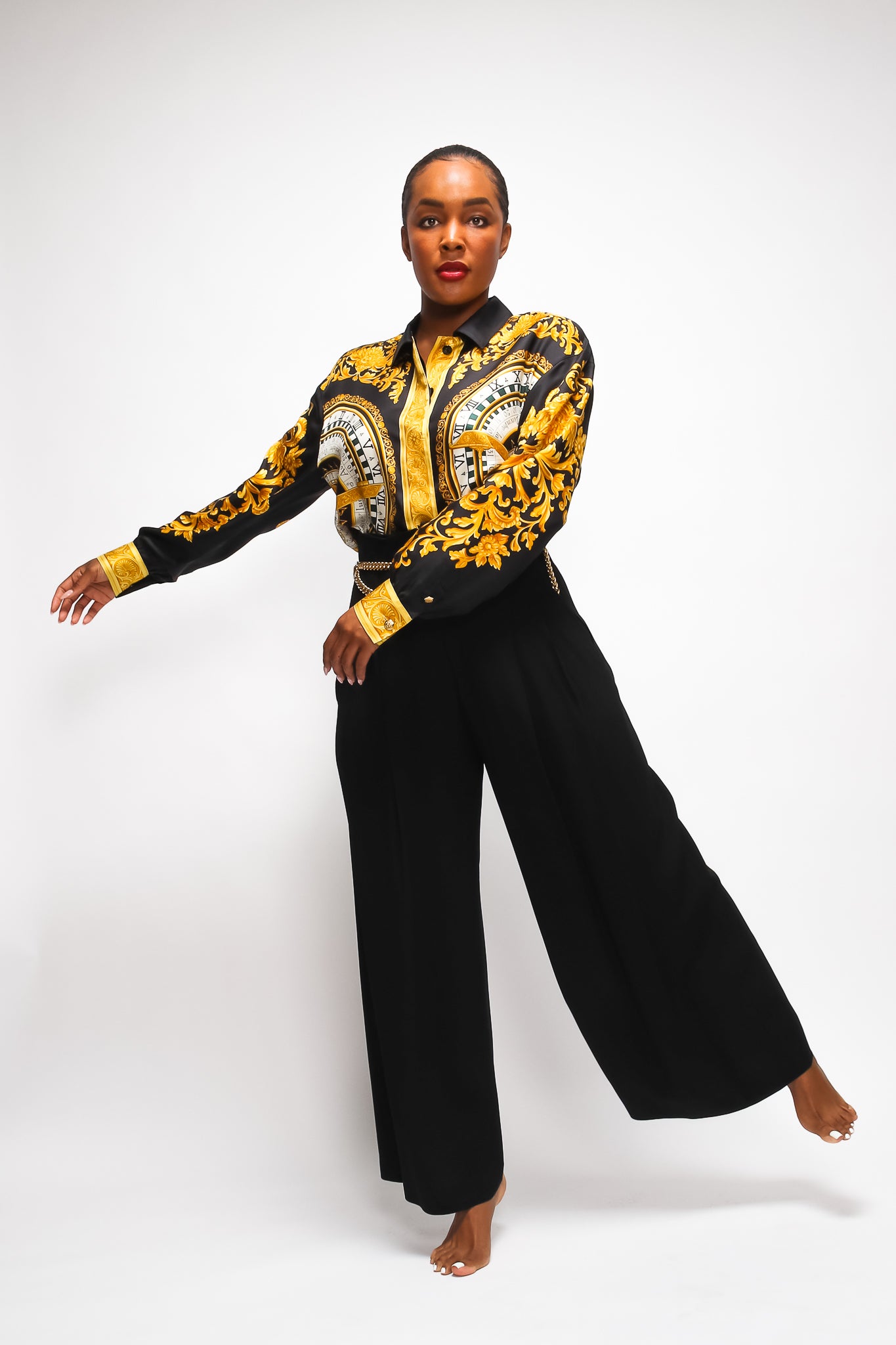 Brittany Hampton in Escada Colada Baroque Versace Inspired Shirt @ Recess LA Designer Consignment