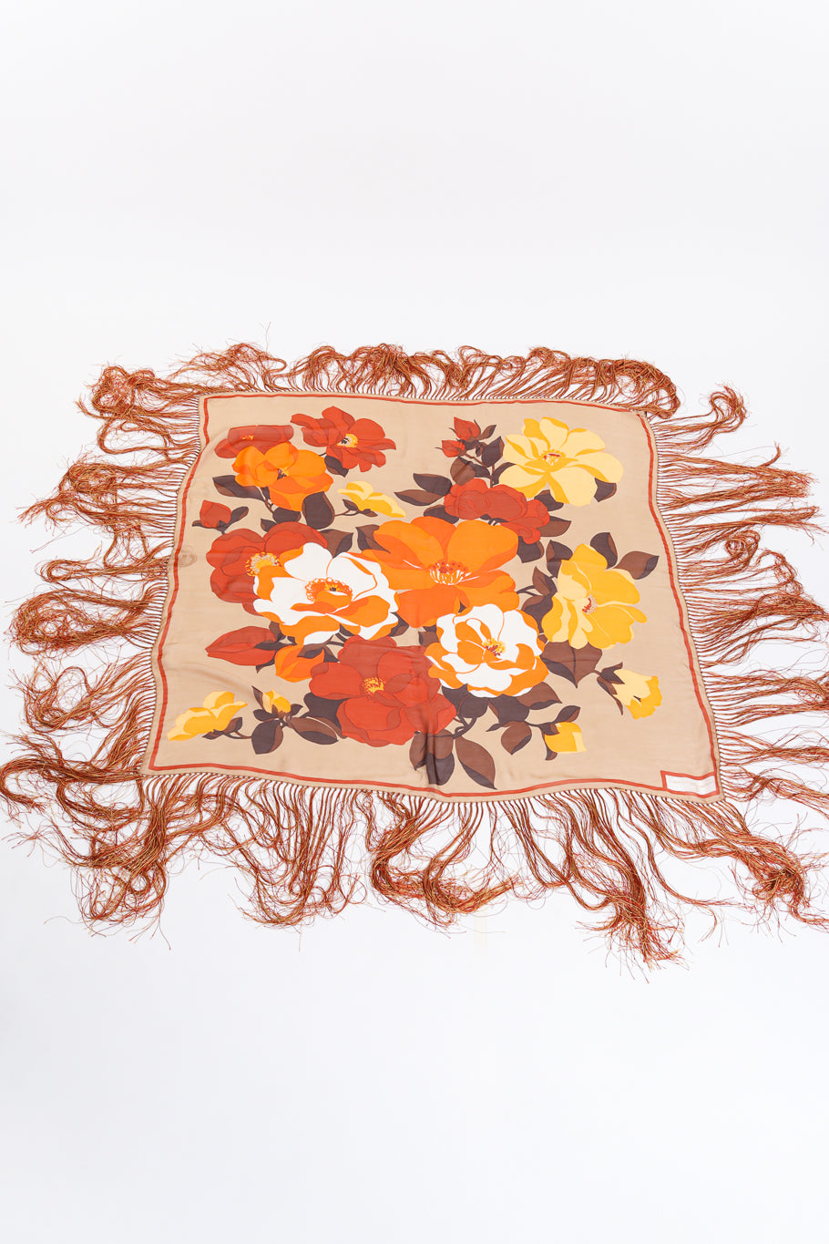 Vintage Francois Guerin Tropical Floral Print Silk Fringe Scarf Shawl –  Recess