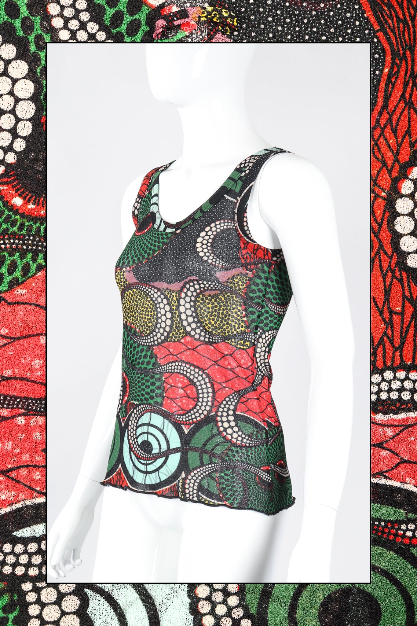 Recess Los Angeles Dress Code Vintage Designer Consignment Jean Paul Gaultier Soleil Mesh African Wax Print Tank 