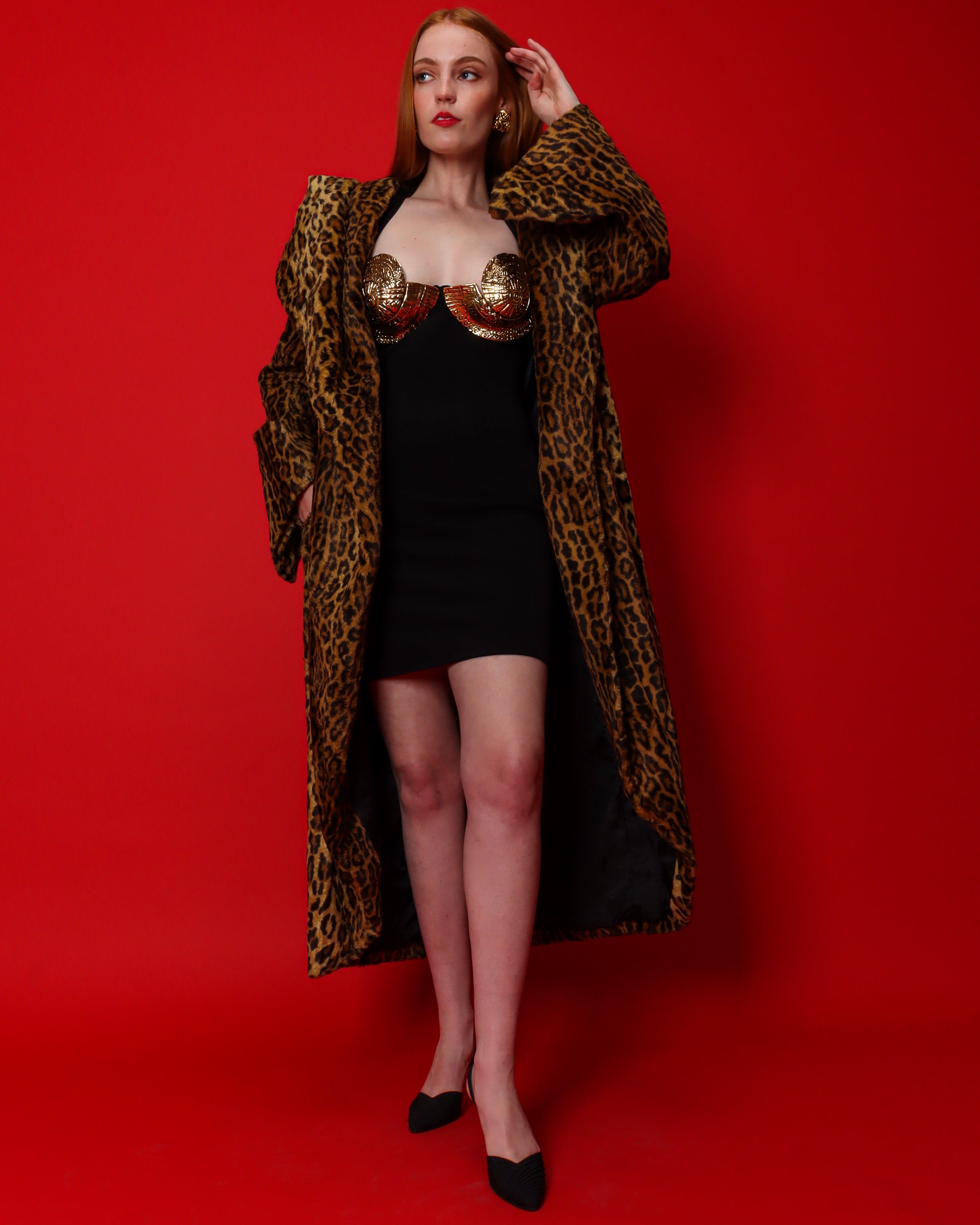 Emily O'Dette in Norma Kamali Coat, Rarok Dress & Anne Klein Heels @ Recess LA