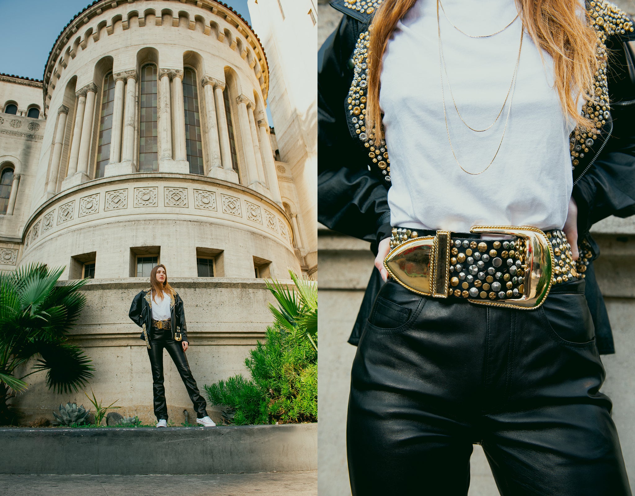 Recess Vintage Girl in Michael Morrison Studded jacket and belt