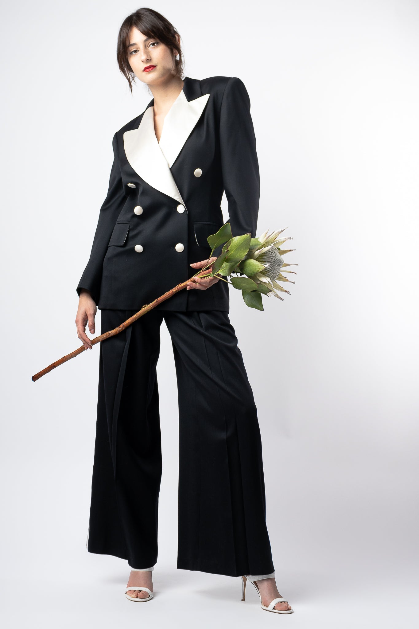 Recess Los Angeles Vintage Consignment Romy Reiner Escada Tuxedo Suit with flower