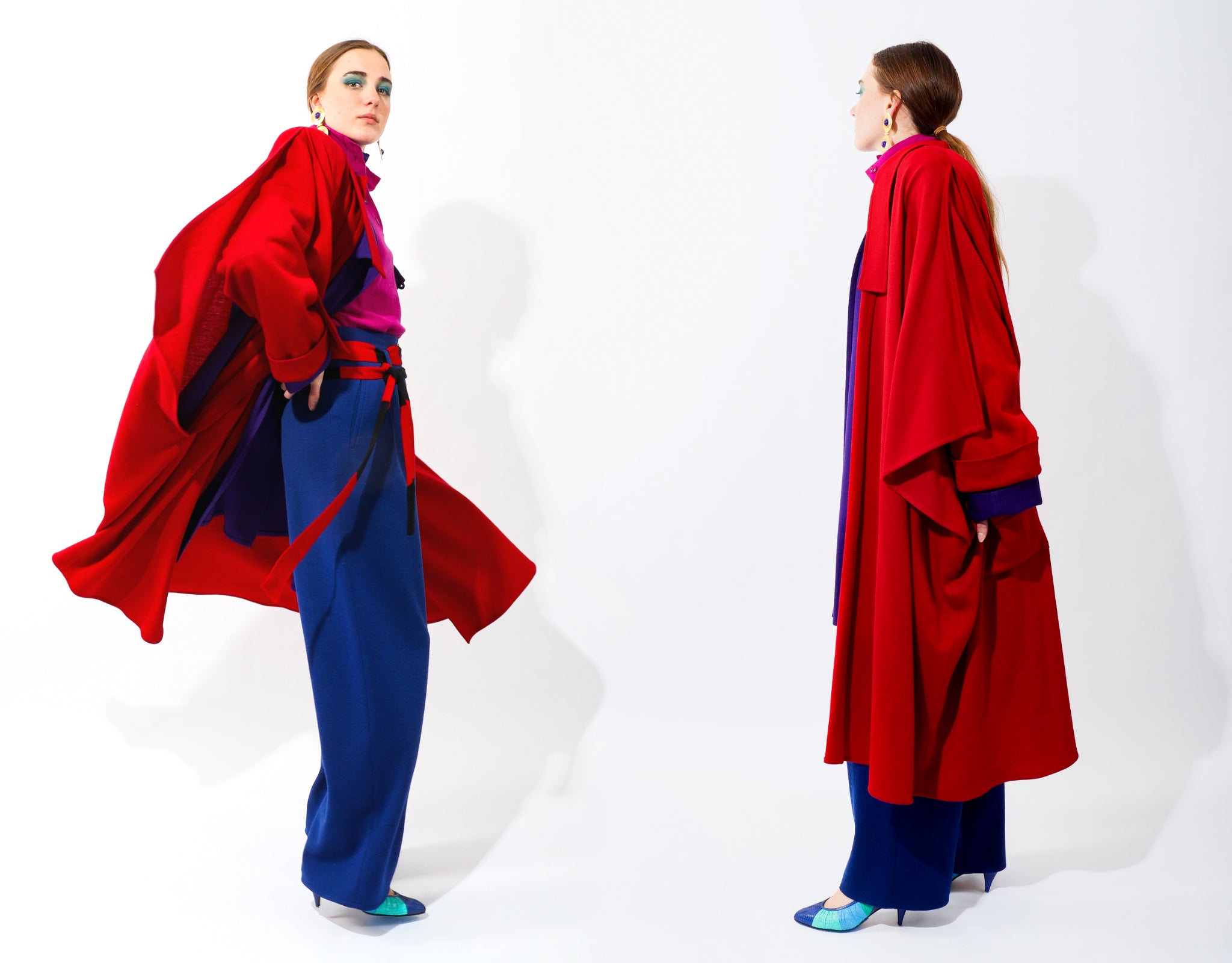 Recess Vintage Sonia Rykiel Rainbow Girl in colorful layers with red coat and blue pants