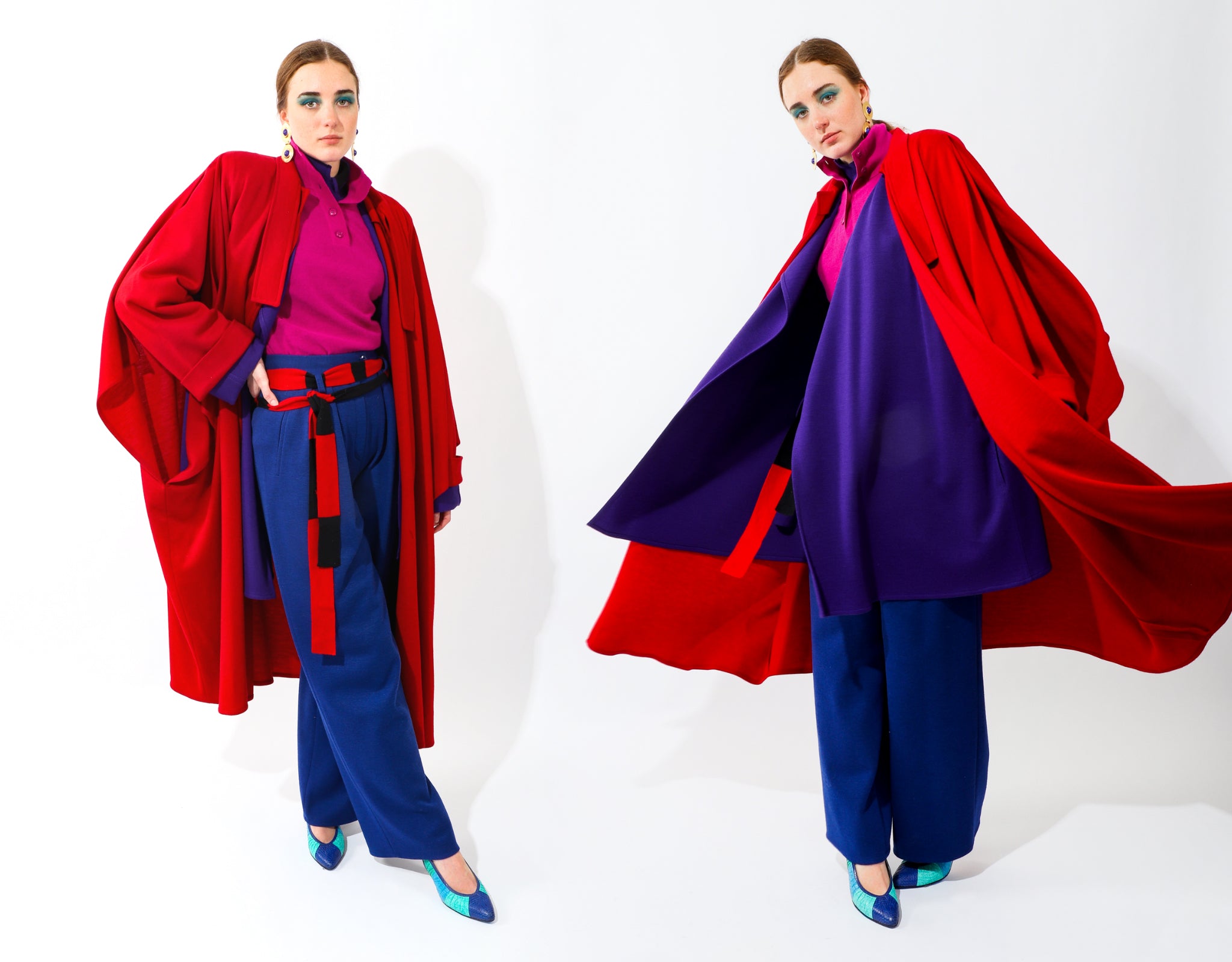 Recess Vintage Sonia Rykiel Rainbow Girl in colorful layers with red coat and blue pants