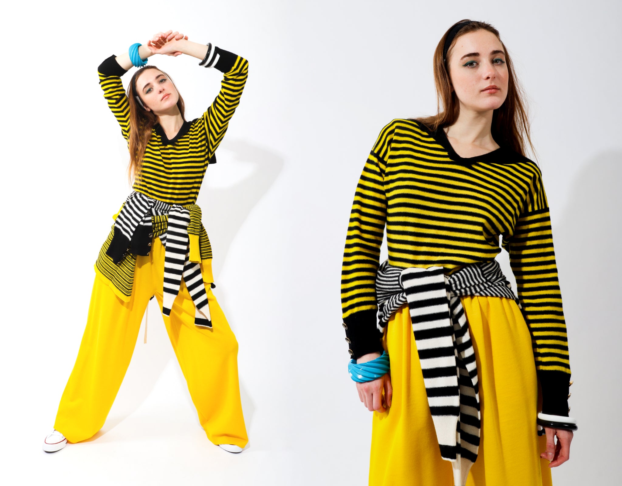Recess Vintage Sonia Rykiel Rainbow Girl in yellow striped sweater and yellow pants