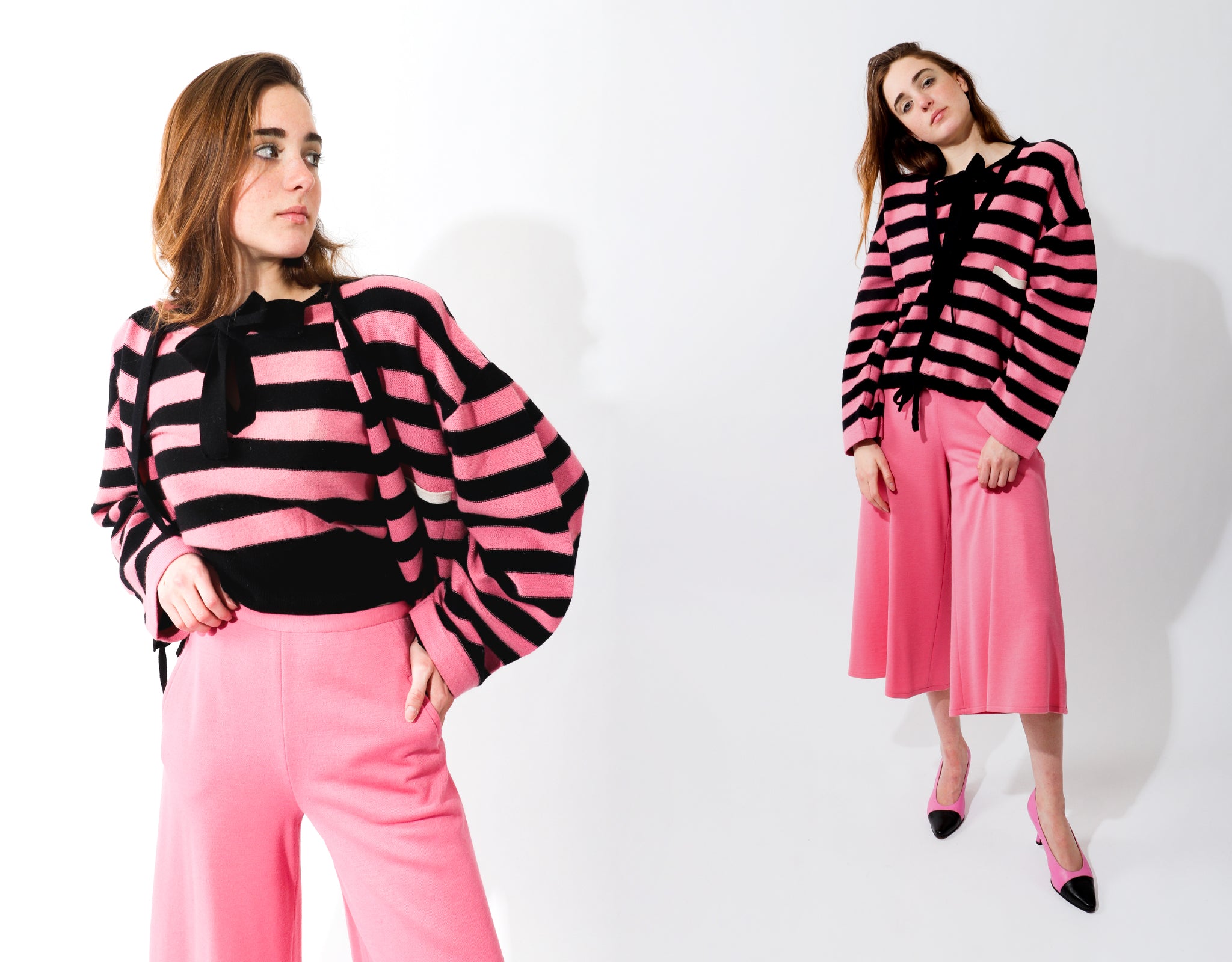 Recess Vintage Sonia Rykiel Rainbow Girl in pink stripe sweaters and pink pants
