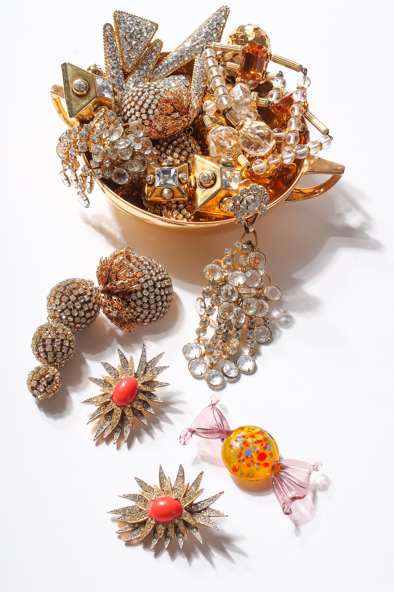 Recess Dresscode Los Angeles Vintage Hard Candy Dish Jewelry Rhinestones Crystal Gold Glitter