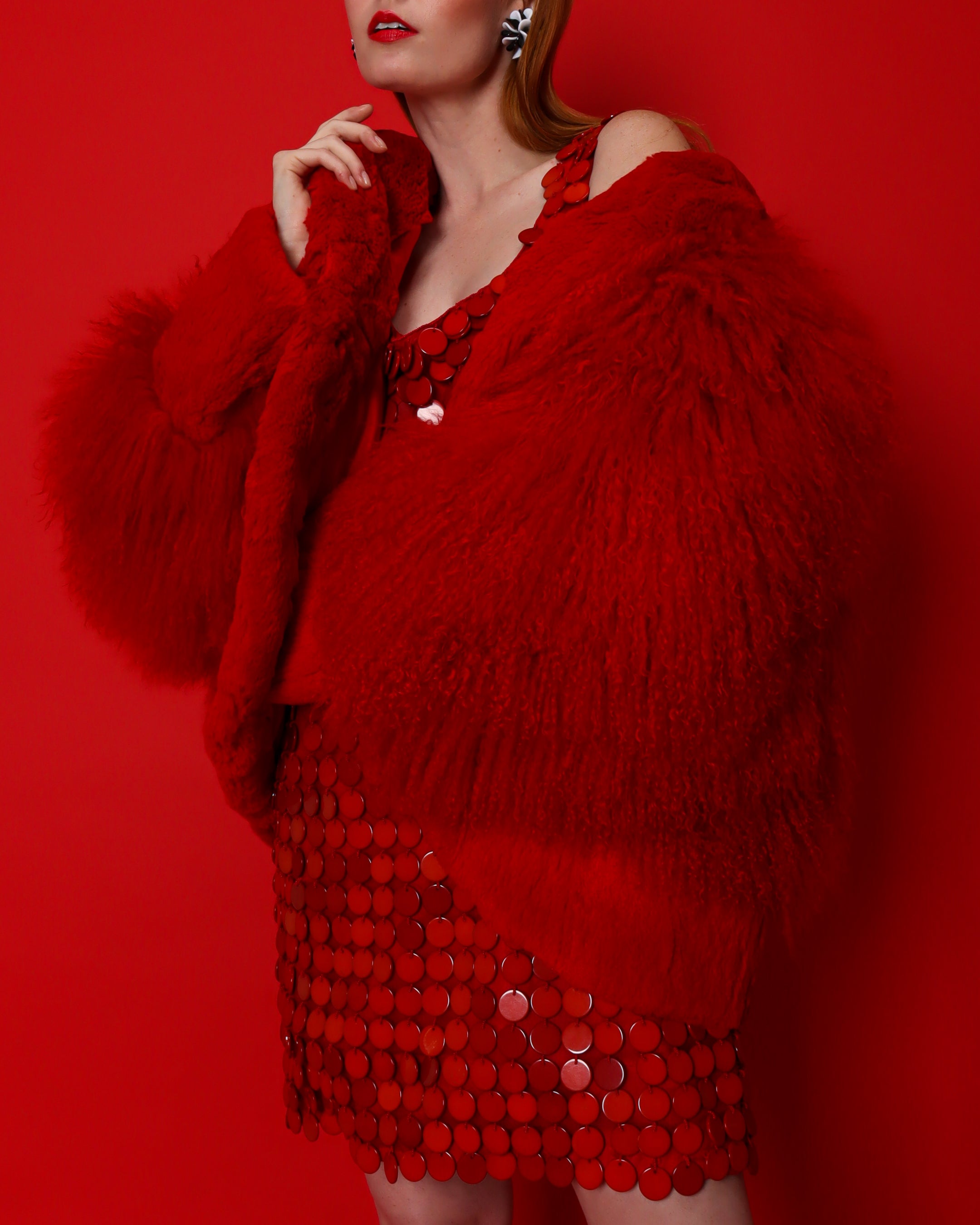 Emily O'Dette in Michael Kors Disc Dress & Vintage Mongolian Fur Coat @ Recess LA