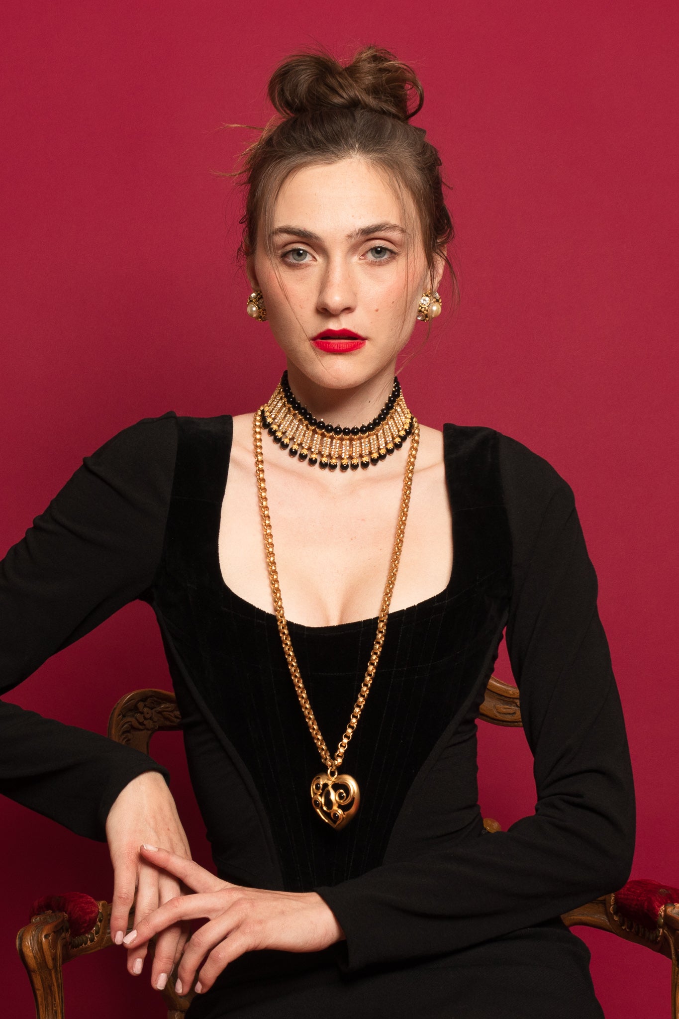 Model Emily in Vivienne Westwood Set & William De Lillo necklace @ Recess LA