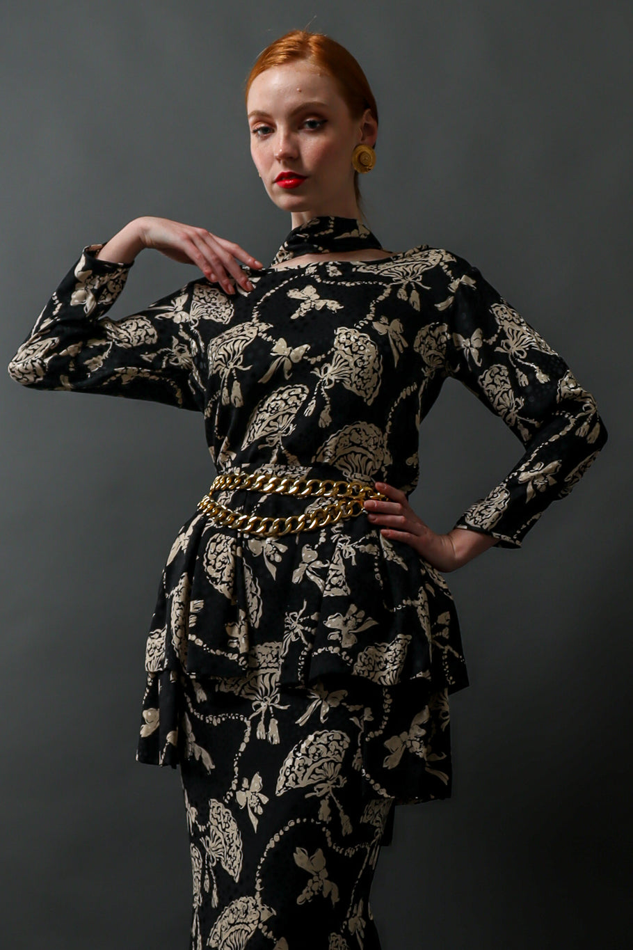 Emily O'Dette in Yves Saint Laurent Silk Fan Top & Skirt Set @ Recess LA