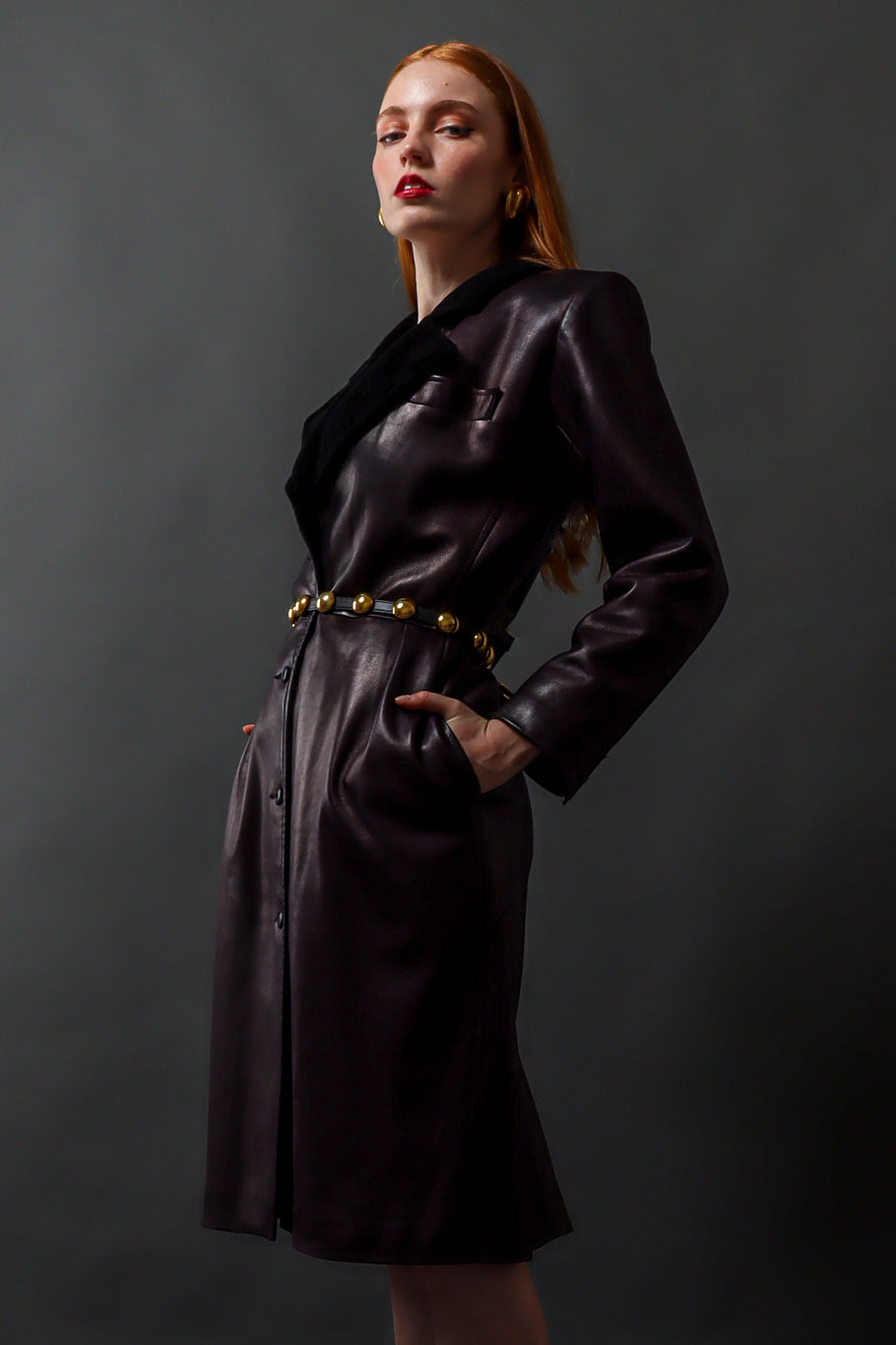 Emily O'Dette in Yves Saint Laurent Leather Dress Coat @ Recess LA