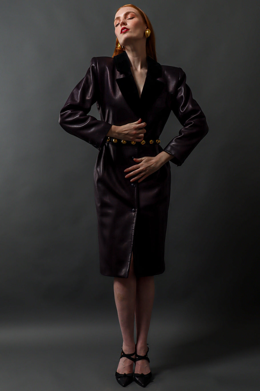 Emily O'Dette in Yves Saint Laurent Leather Dress Coat @ Recess LA
