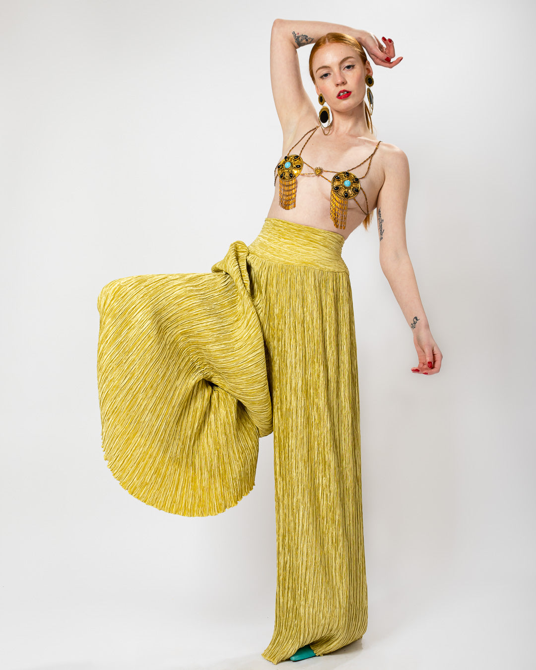 Emily O'Dette in Mary Mcfadden Couture Palazzo Pants,  Filigree Medallion Harness