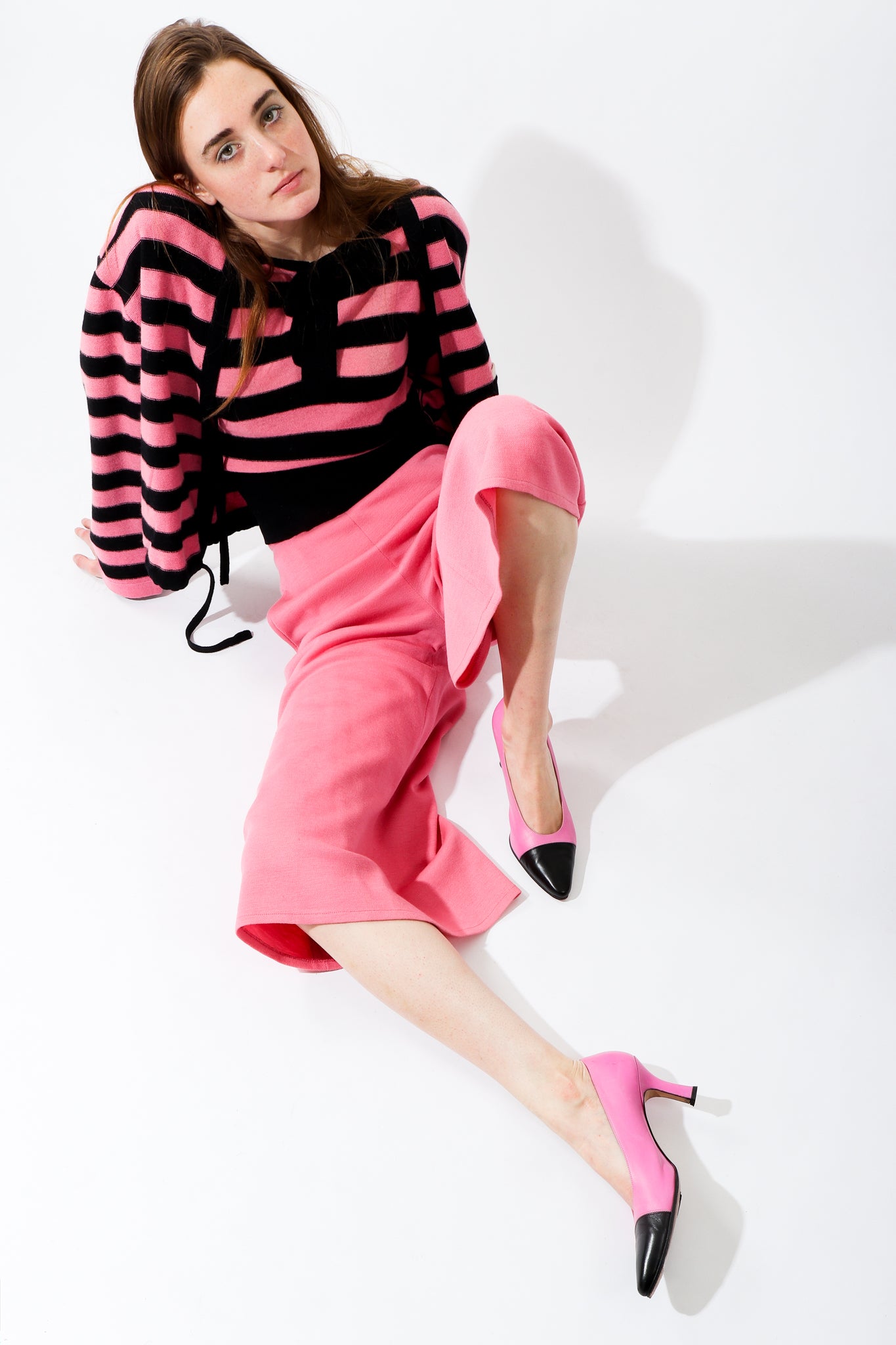 Recess Vintage Sonia Rykiel Rainbow Girl in pink stripe sweaters and pink pants