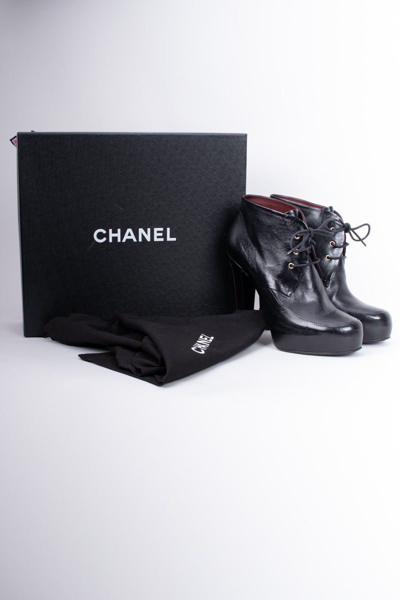Chanel by Virginie Viard Leather CC LaceUp Boots