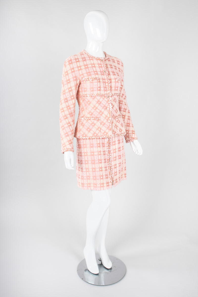 Vintage 90s Chanel Pastel Pink Sparkle Tweed Jacket & Skirt Suit Set ...