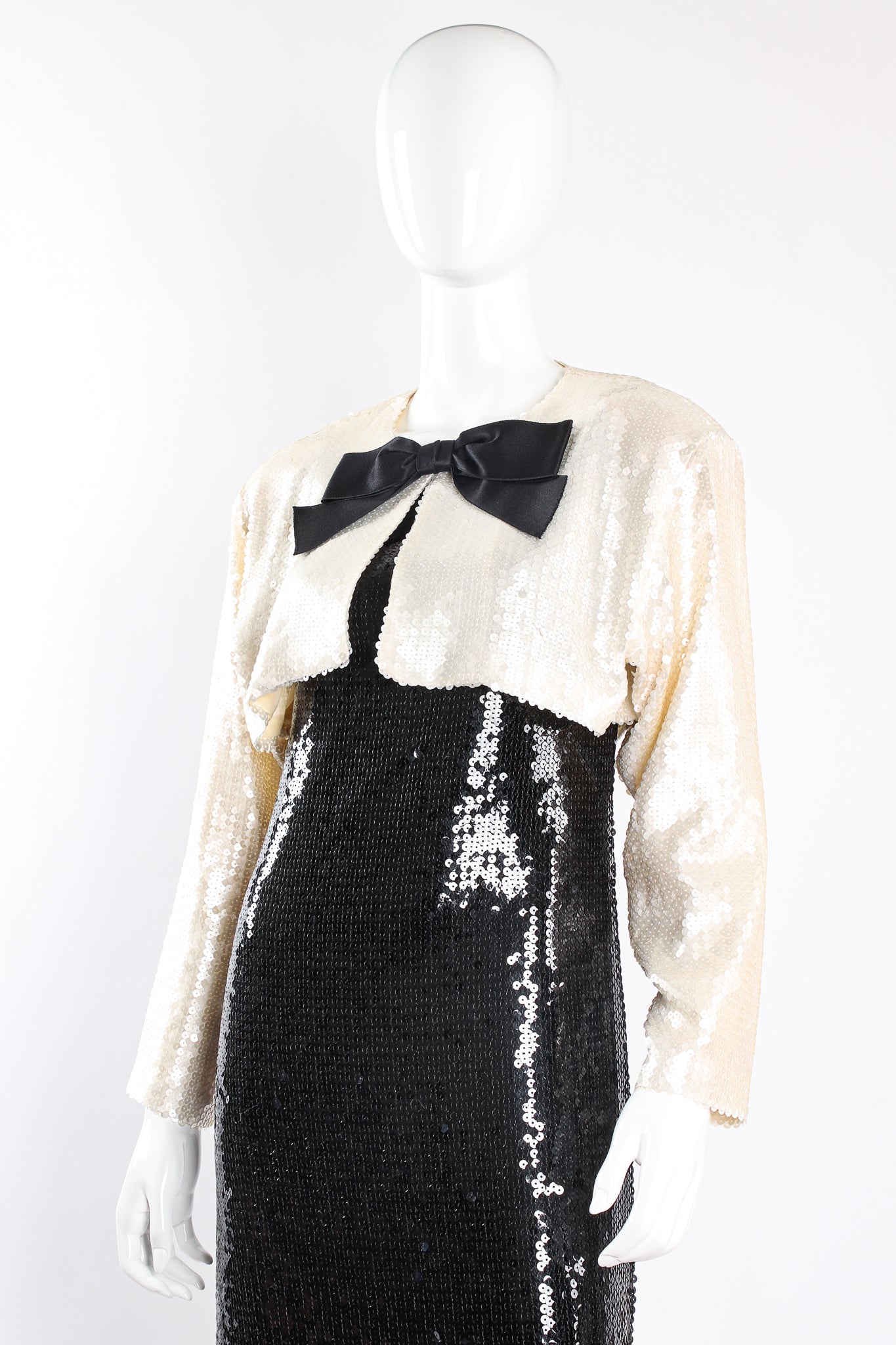 Vintage Chanel Sequin Black Tie Sheath Gown & Bolero Set – Recess