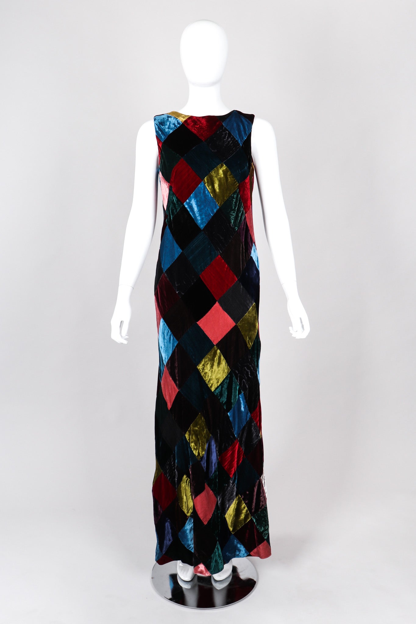 Vintage Dolce & Gabbana Velvet Harlequin Patchwork Multi Colored Long Dress  – Recess