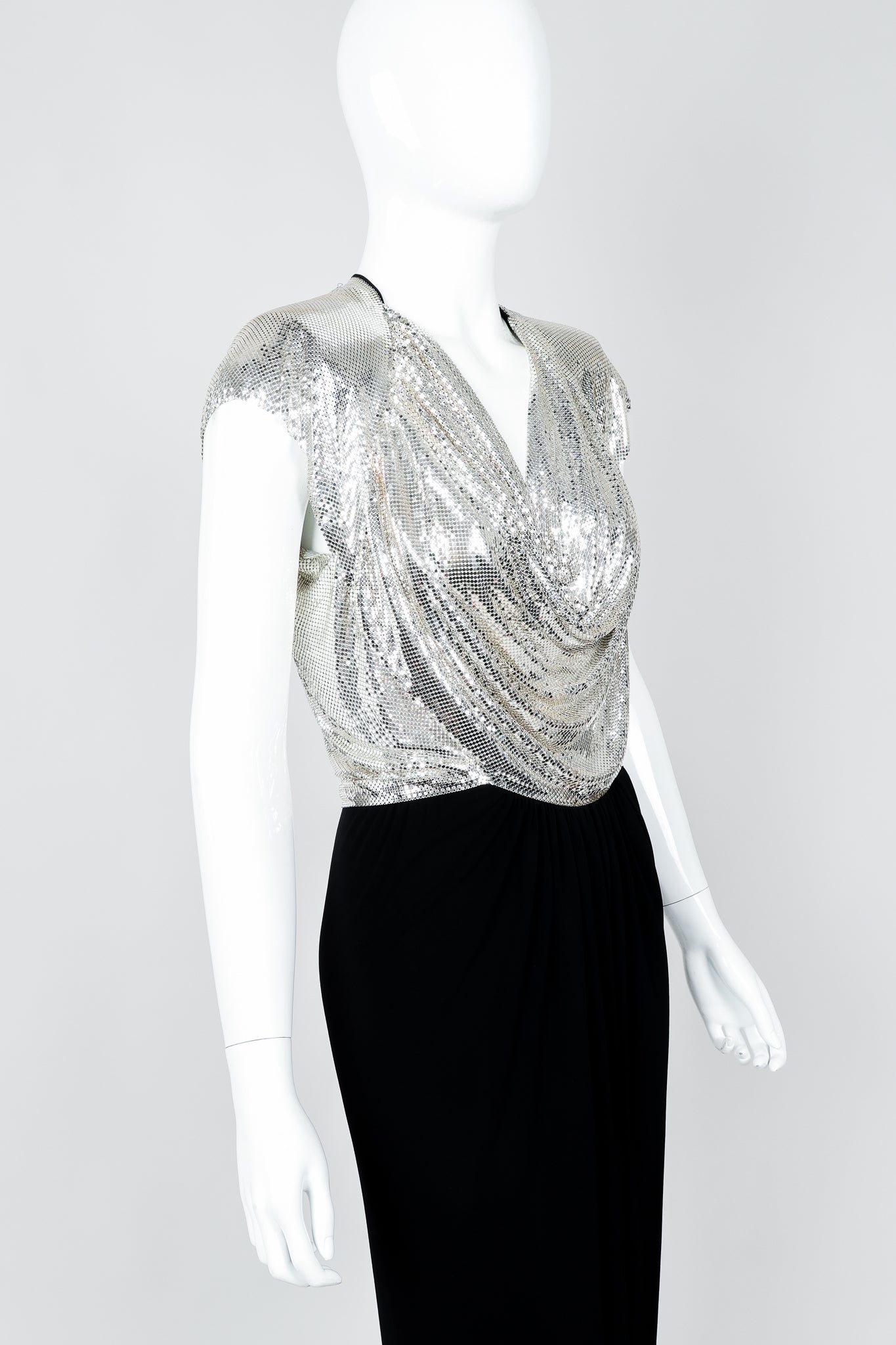 Vintage Anthony Ferrara Silver Metal Mesh Draped Cowl Dress – Recess