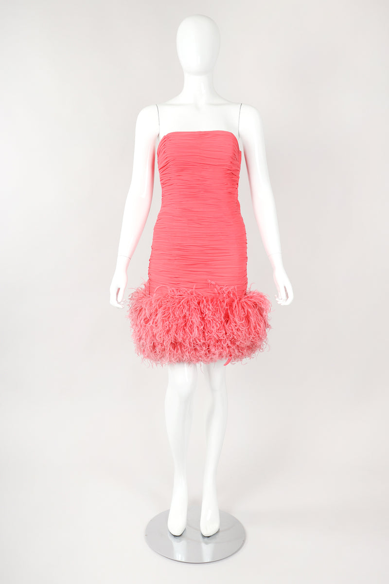 pink feather cocktail dress