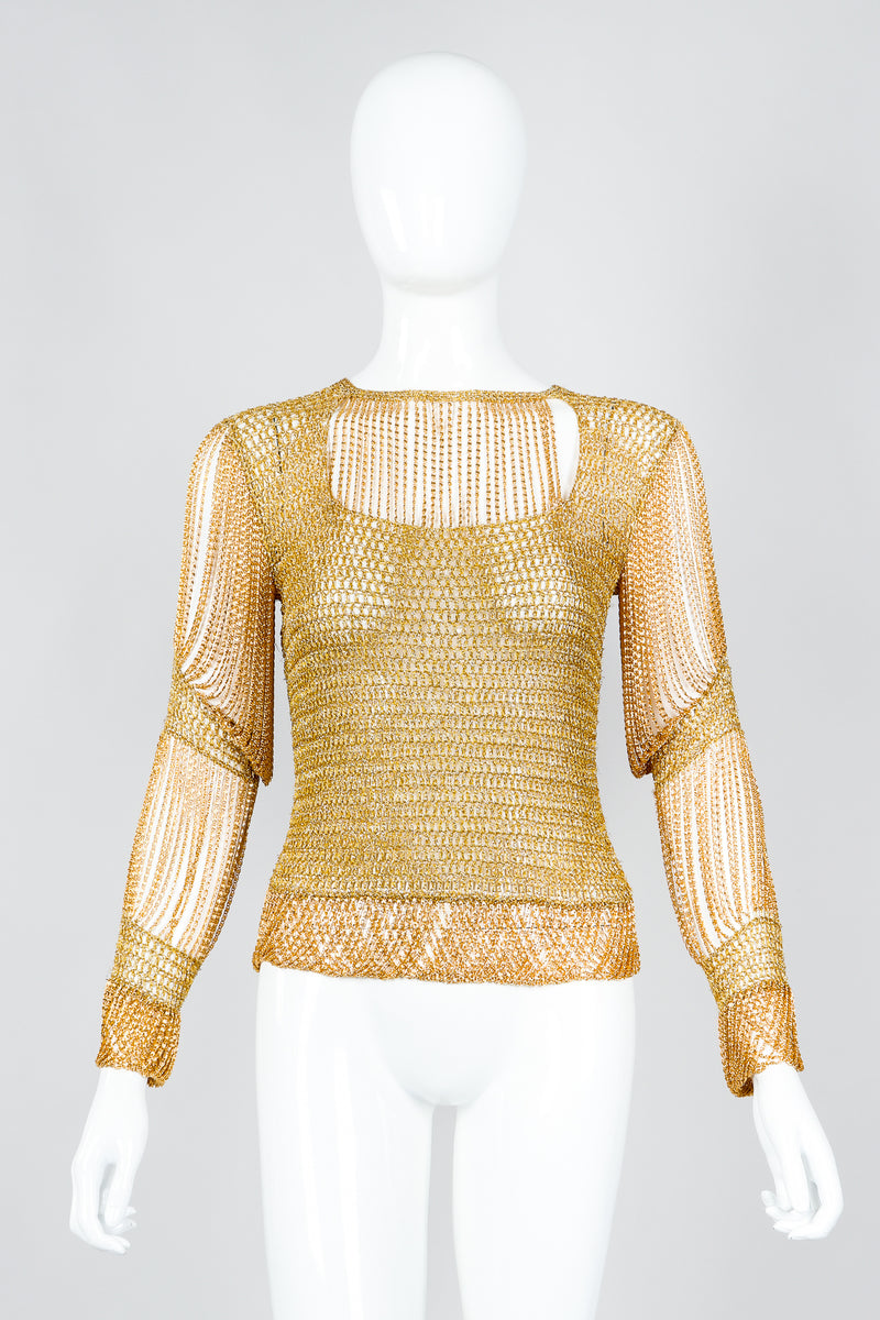 Vintage Loris Azzaro Rare Gold Draped Chain Juliet Sleeve Top – Recess