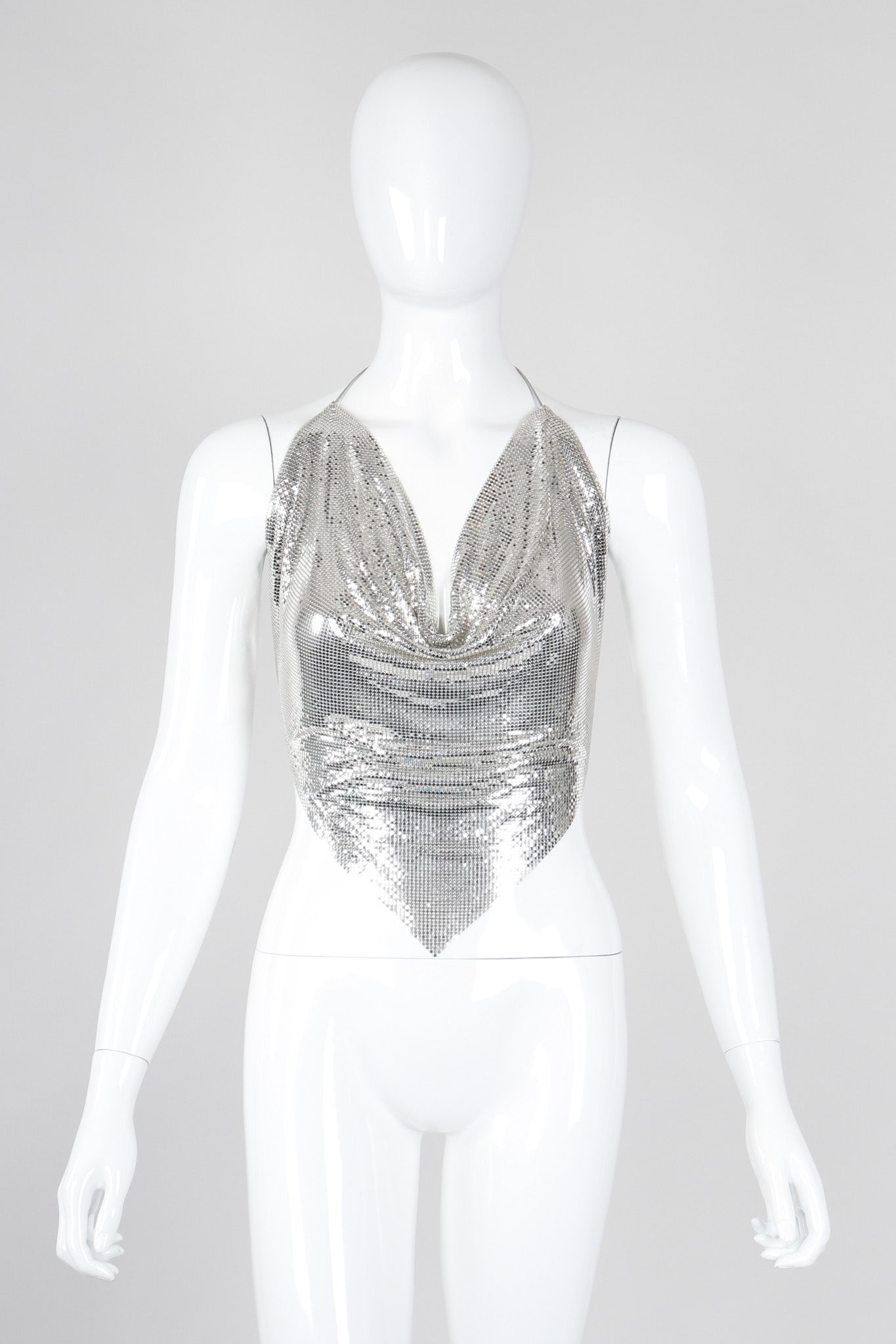 Vintage Unsigned Liquid Mercury Silver Chrome Mesh Halter Top Whiting ...