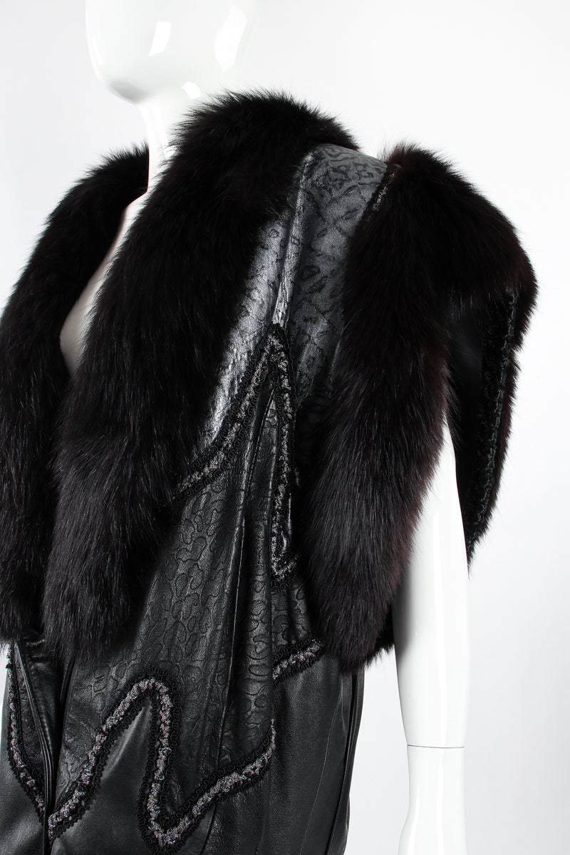 フラワーB ブルーグレイ courreges/fox fur leather vest