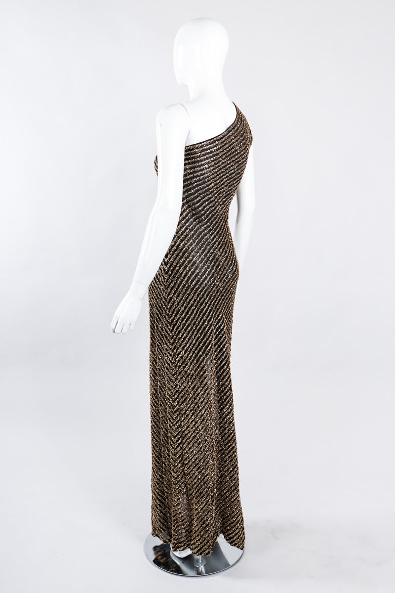 Vintage Stephen Burrows Gold Lamé Stripe Asymmetrical One-Shoulder Gown ...