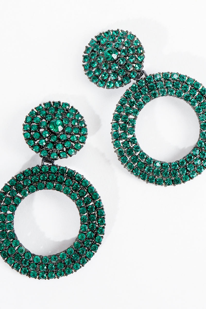 Vintage Thelma Deutsch Crystal Emerald Hoop Drop Earrings – Recess