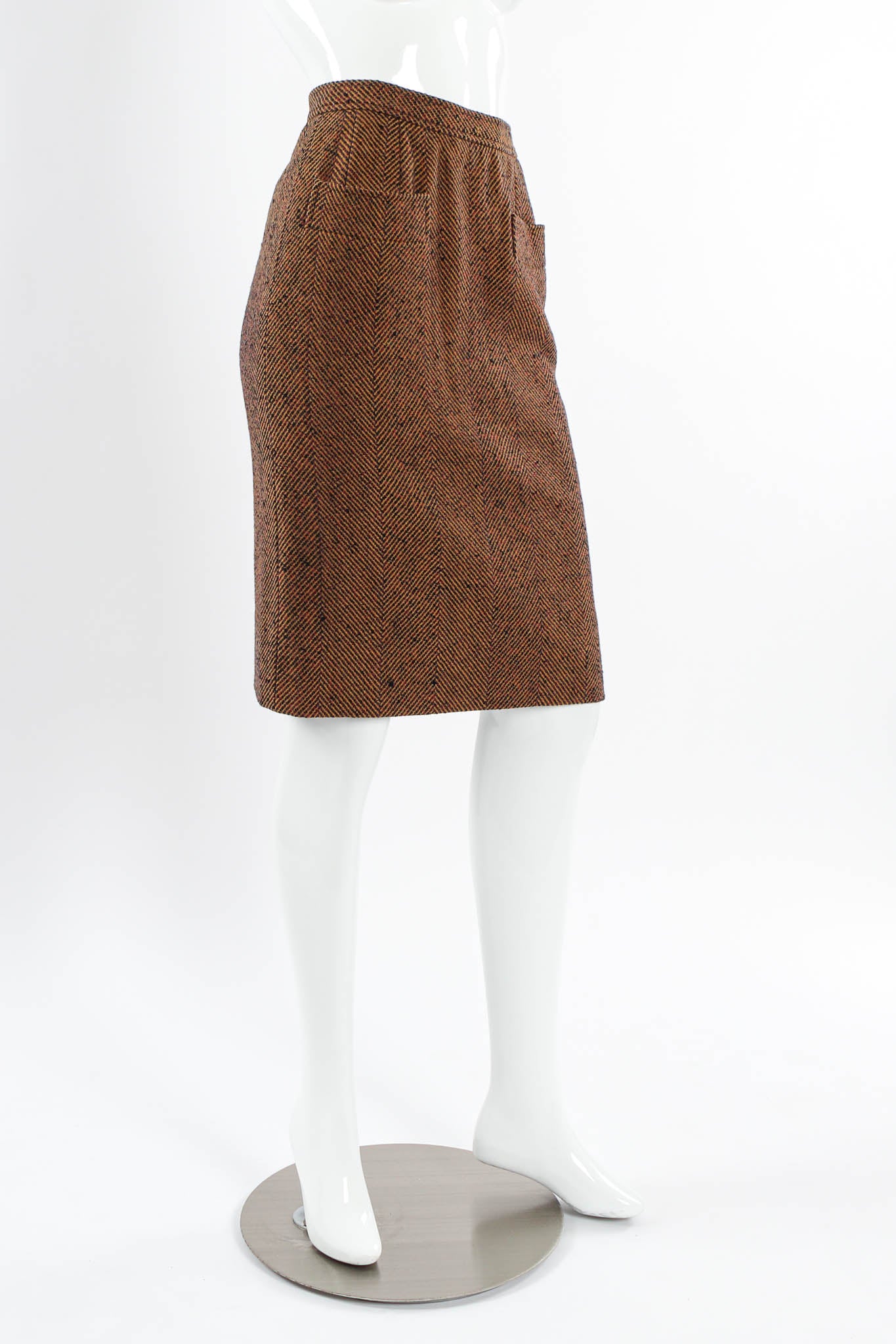 White corset and brown high-waist pencil skirt