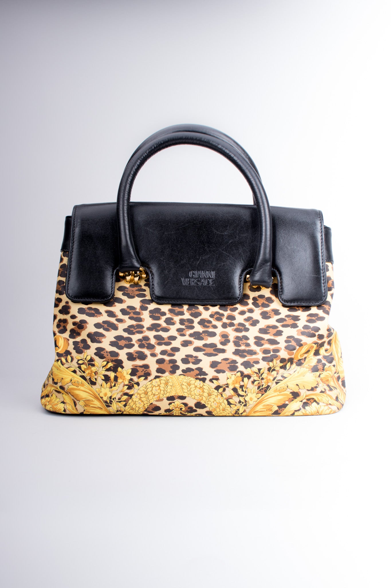Gianni Versace Baroque Wild Flower Leopard Print Leather PVC Doctor Bag ...