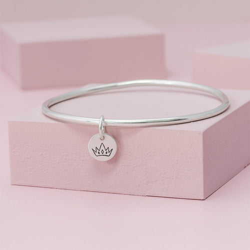 Silver Bangle with Crown Charm