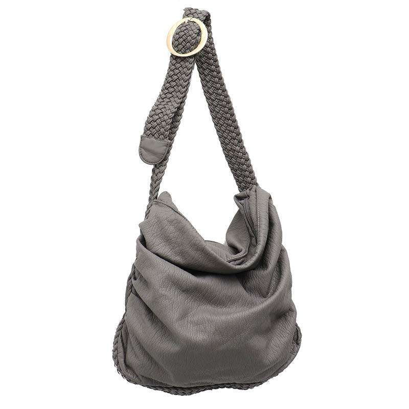 Braided Trim Vegan Leather Hobo Bag