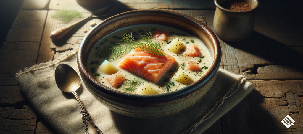 Zuppa cremosa di aneto e salmone