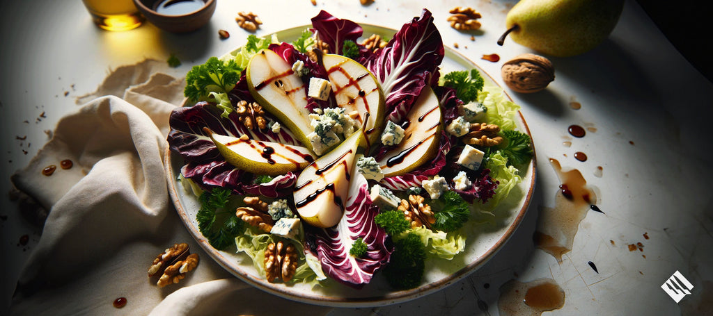 Hojas de radicchio crujientes con peras dulces y gorgonzola cremosa