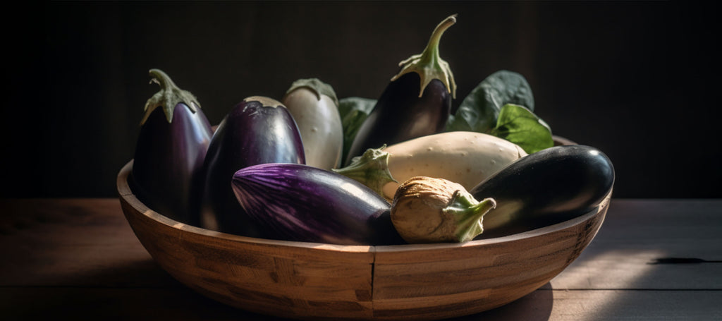 Fyra olika typer av aubergine