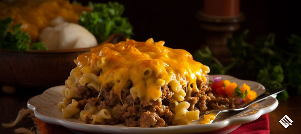 Hamburger gryderet med osteagtig topping