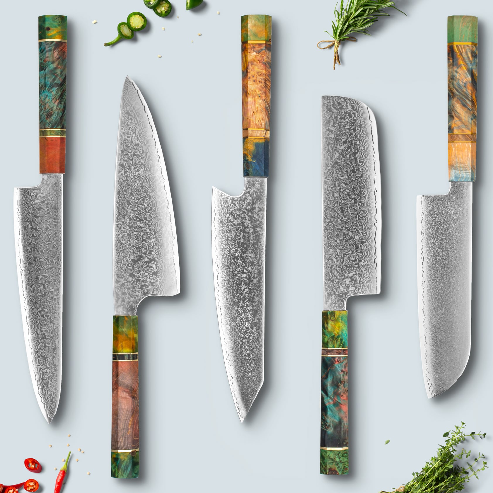 10PCS Kitchen Knives Set Chef Knife Stainless Steel Damascus w