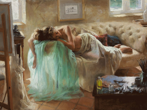 Vicente Romero Pastel Painting titled Rest